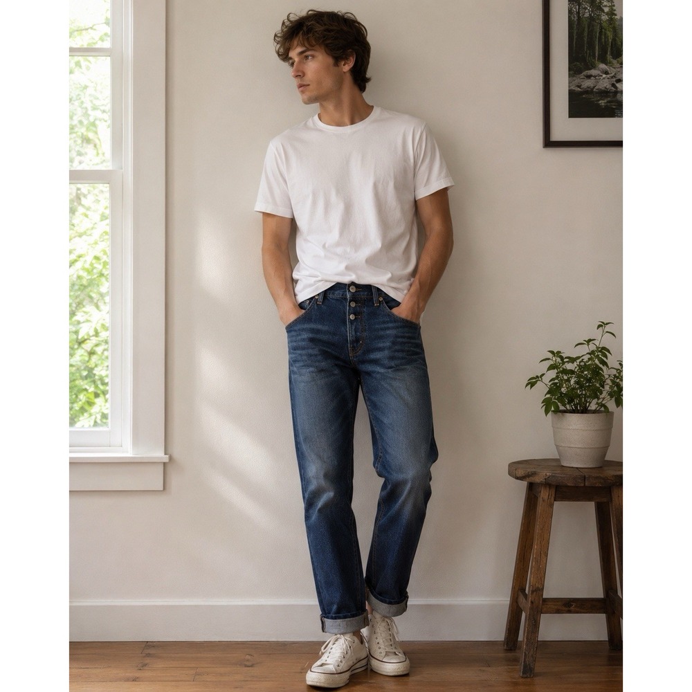 Naked And Famous Jeans 28x29 Mid Wash Button Fly Denim Selvedge